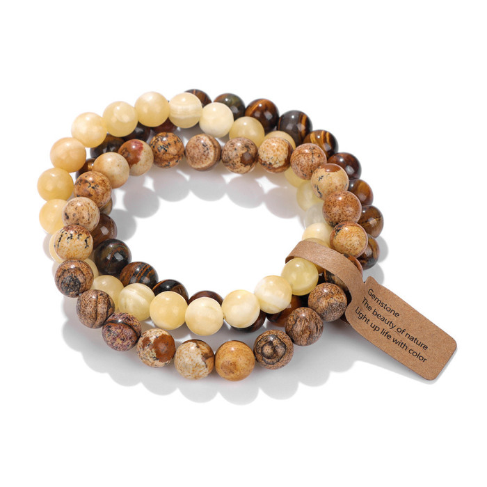 New Set Crystal Agate Tiger Eye Stone Women's Bracelet Amethyst Multi-layer Combination Bracelet Amazon Wish Hot Sale