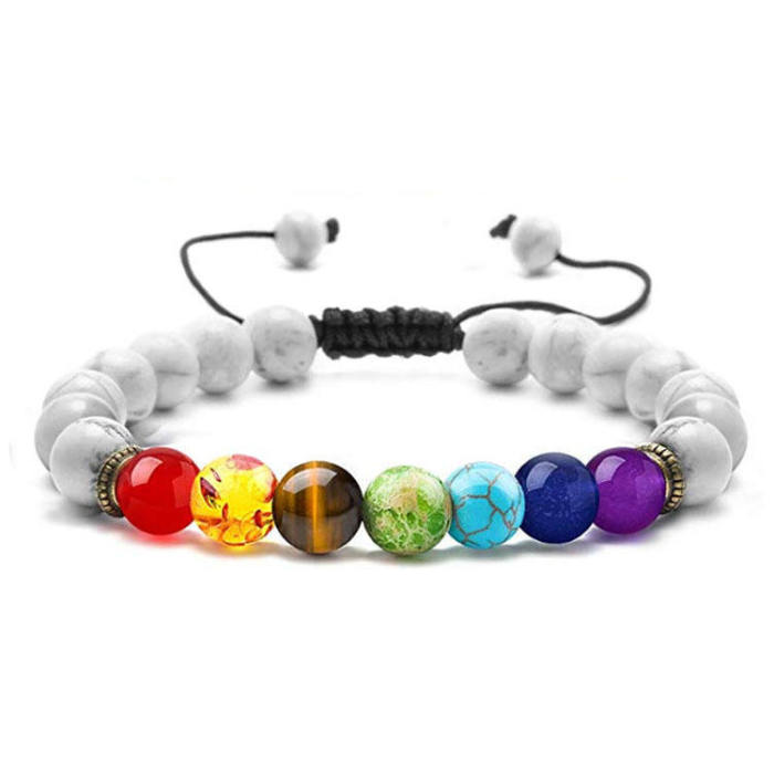 Amazon Bestselling Seven Meridians Chain Gold Jewelry Bracelet Colorful Volcanic Stone Turquoise Tiger Yoga Woven Bracelet