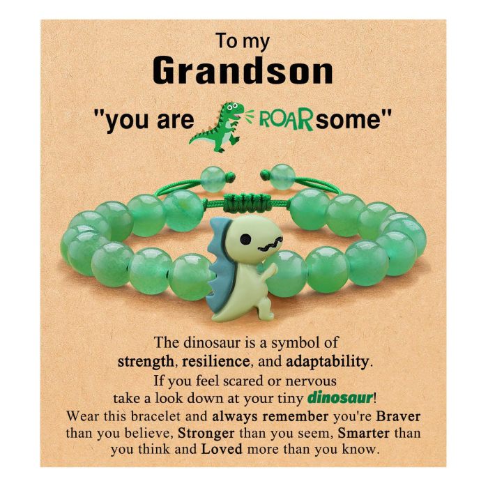 Children's Jewelry Dinosaur Bracelet Green Aventurine Adjustable Black Matte Cartoon Resin Woven Bracelet Amazon Jewelry