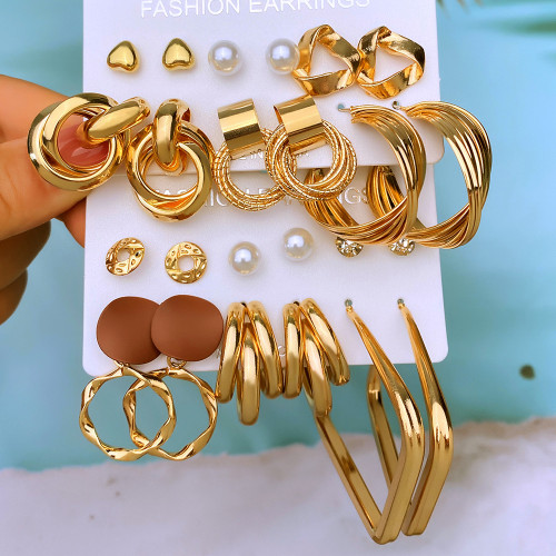 Cross-Border Multi-Layer Geometric Circle Inlaid Rhinestone Butterfly Earrings Set 6 Pairs Creative Butterfly Pendant Hoop Earrings
