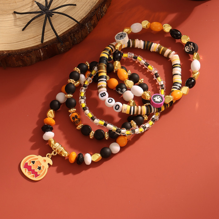 European and American Halloween Bracelet Soft Clay Letter HALLOWEEN BOO SPOOKY Beaded Party Bracelet Wholesale