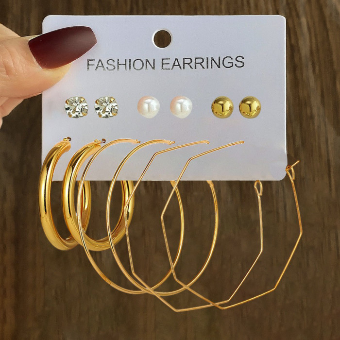 Fashion Commuting Large Circle Hoop Earrings Heart Studs Simple Geometric Coil Metal Clip Earrings Set, Jewelry Sets