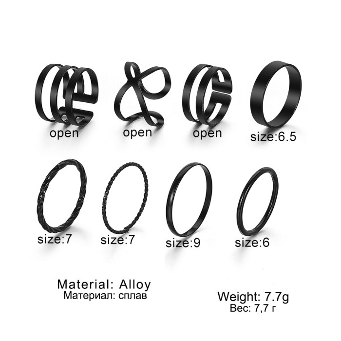 European and American New Style Electric Black Knuckle Open Ring Wholesale Creative Simple Ins Style Stackable Braided Plain Ring