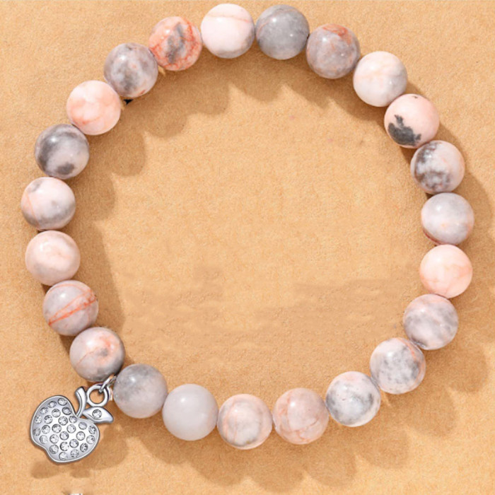 Cross-Border Jewelry Pink Zebra Stone Bead Bracelet Festival Gift for Men and Women Friendship Heart Bead Bracelet Wholesale Hot Item