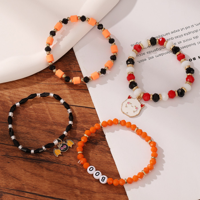 Cross-Border Halloween Quirky Skull Bead Bracelet Set for Women, Unique Devil's Eye Oil-Drip Bat Jewelry for Women
