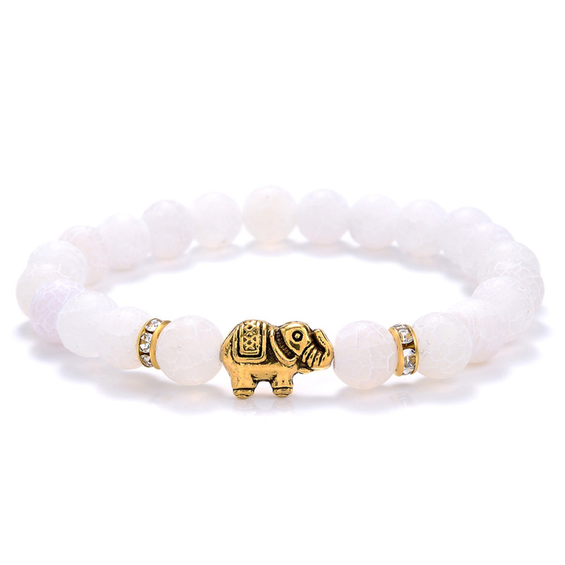 Ethnic Style Gold and Silver Elephant Bracelet for Men and Women Amazon Tiger Eye Stone White Pine Blue Pine Bracelet Jewelry Wholesale