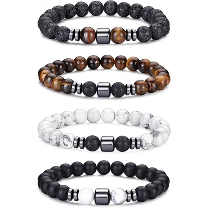 Cross-Border European and American 8mm Stone Beads Men and Women Beaded Set Elastic Bracelet Versatile Turquoise Tiger Eye Stone Bracelet Jewelry