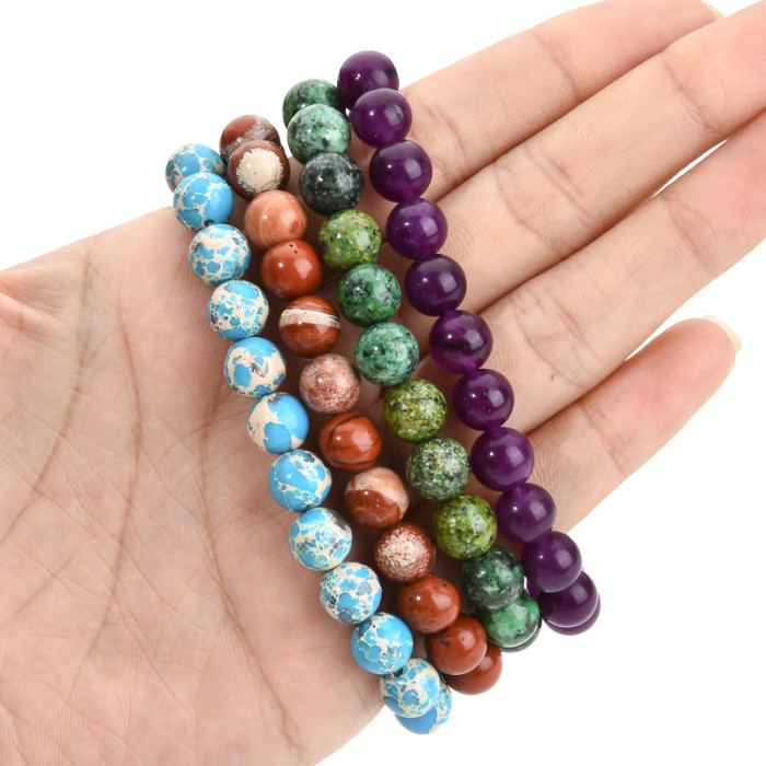 Cross-Border Jewelry Pink Zebra Stone Bead Bracelet Festival Gift for Men and Women Friendship Heart Bead Bracelet Wholesale Hot Item