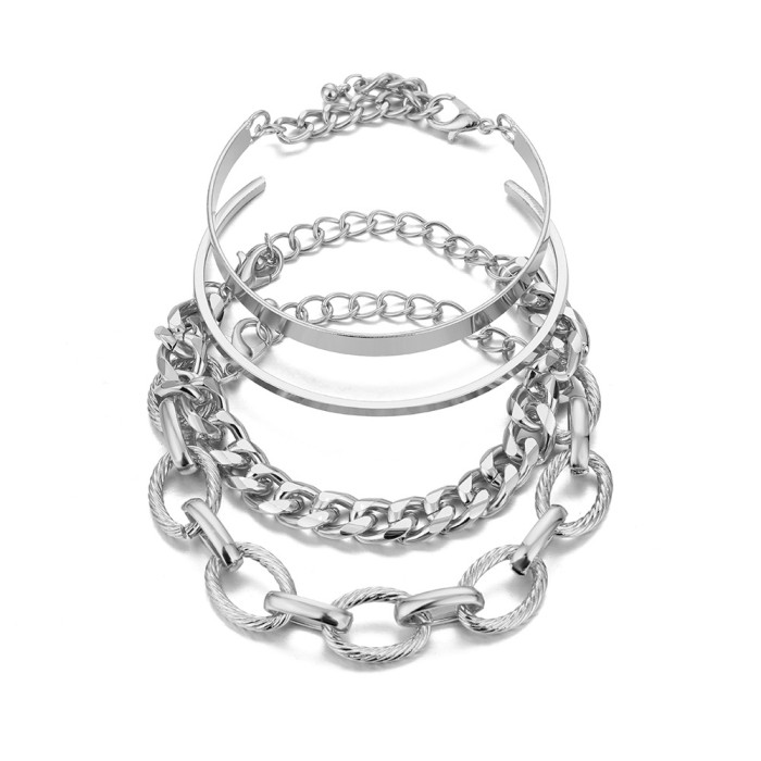 Amazon Hot-Selling Metal Bracelet Set Personality Thick Chain Bracelet Smooth Multi-Layer Open Bangle, Jewelry Sets