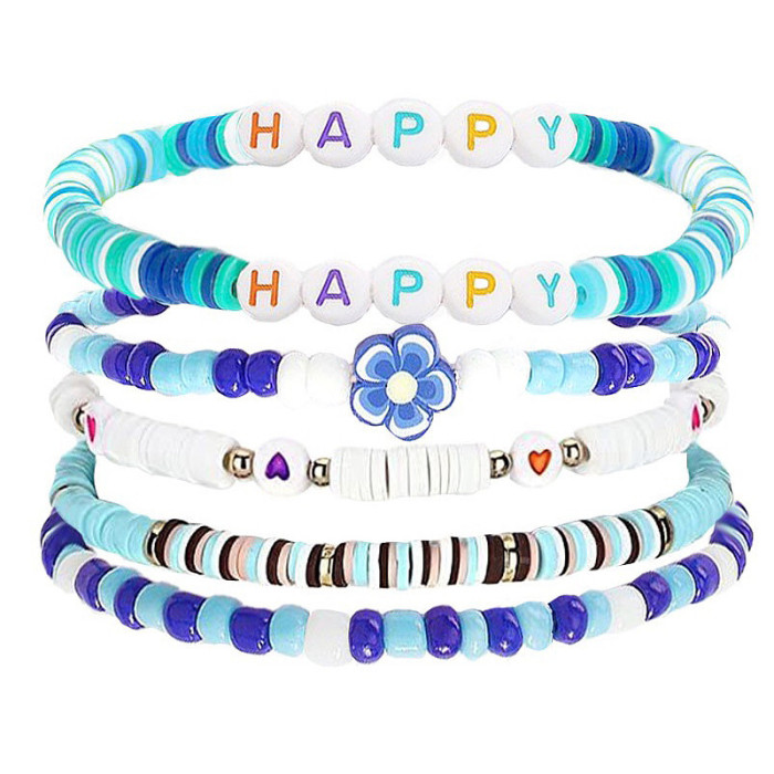 Amazon Hot Selling Bohemian Style Bracelet Set Colorful Soft Clay Smiling Heart Pearl Bracelet Accessories In Stock