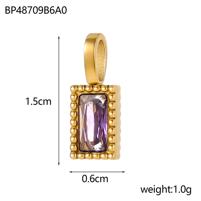 Fashion Square Niche Design Zircon Colorful Zircon Accessories Pendant Stainless Steel Accessories Wholesale