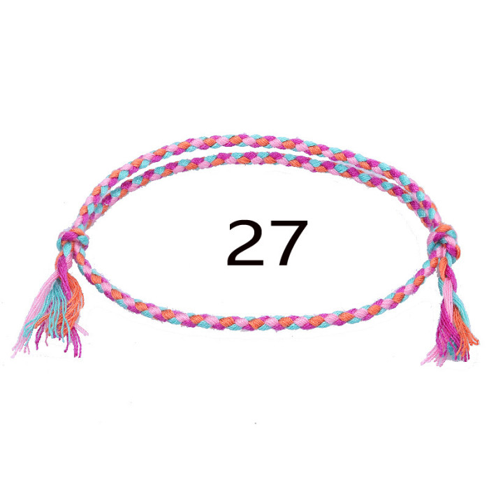 Cross-Border New Simple Peace Buckle Four-Strand Colorful Hand Rope Wenwan Thread Bracelet Handmade Woven Red Rope Bracelet