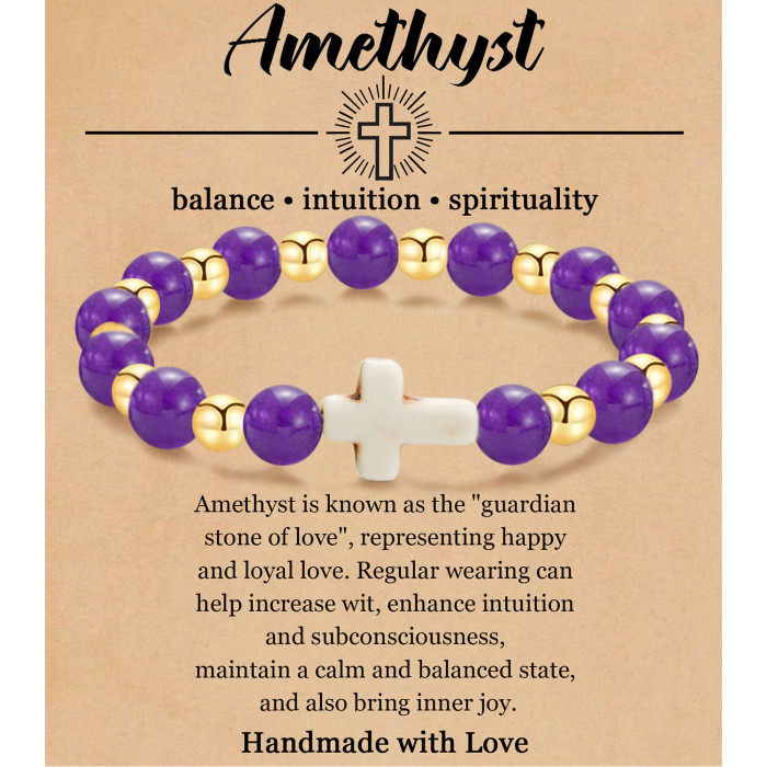 Cross-Border 8mm Pink Zebra Tiger Eye Cross Bracelet Pink Malachite Elastic Beaded Bracelet for Men and Women