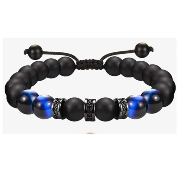 New Handmade Woven Bracelet for Son Husband Boyfriend Tiger Eye Stone Black Matte Bracelet Amazon Bestseller