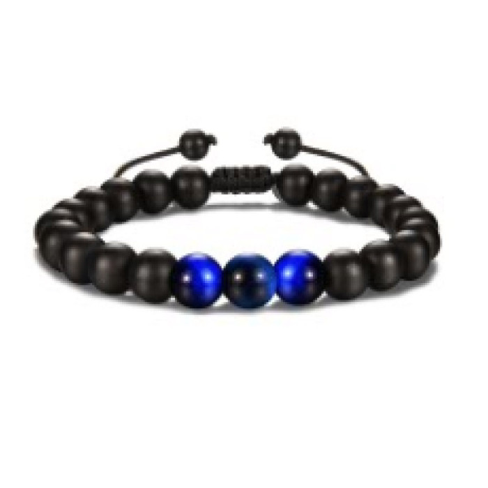 Amazon Hot Selling Obsidian Matte Braided Bracelet Men's Football Fashion Tiger Eye Stone Volcanic Stone Beaded Bracelet