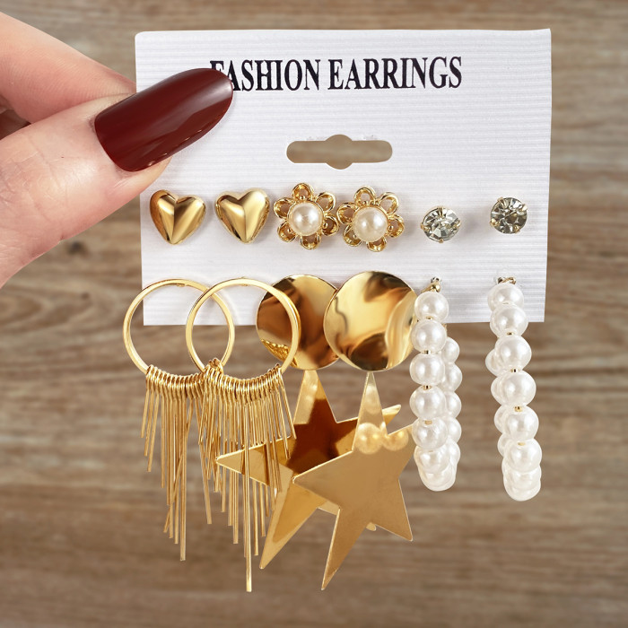 New Metal Earrings High-End Sense Ear Hoop Square Geometric Earrings Vintage Pearl Earrings Earrings