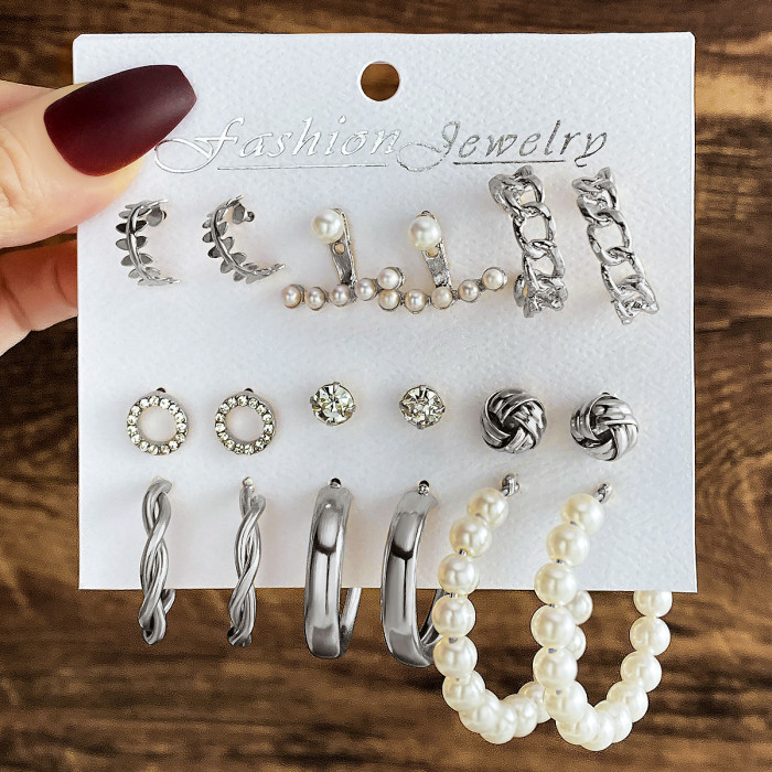New Style Simple Earrings Creative Personality Fashion Inlaid Rhinestone Large Hoop Earrings Set 9 Pairs Earrings for...