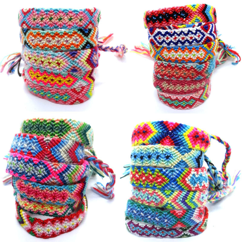 European and American Hot-Selling Woven Bracelet Nepal Ethnic Style Handmade Woven Rainbow Lucky Fortune Friendship Bracelet