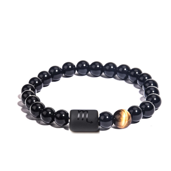 Cross-Border Hot Item Zodiac Stretch Bracelet for Men Smooth Beads Couple Beaded Bracelet WISH Amazon