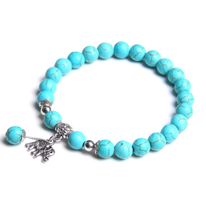 Fashion Design Bohemian Women's Pink Quartz Beaded Bracelet Men's Elephant Owl Pendant Bracelet Women's Jewelry