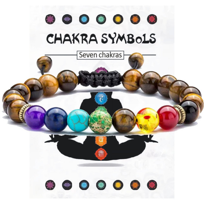 Amazon Summer Hot-Selling Seven Meridian Bracelet Non-Fading Tiger Eye Woven Yoga Wheel Beaded Bracelet Handmade
