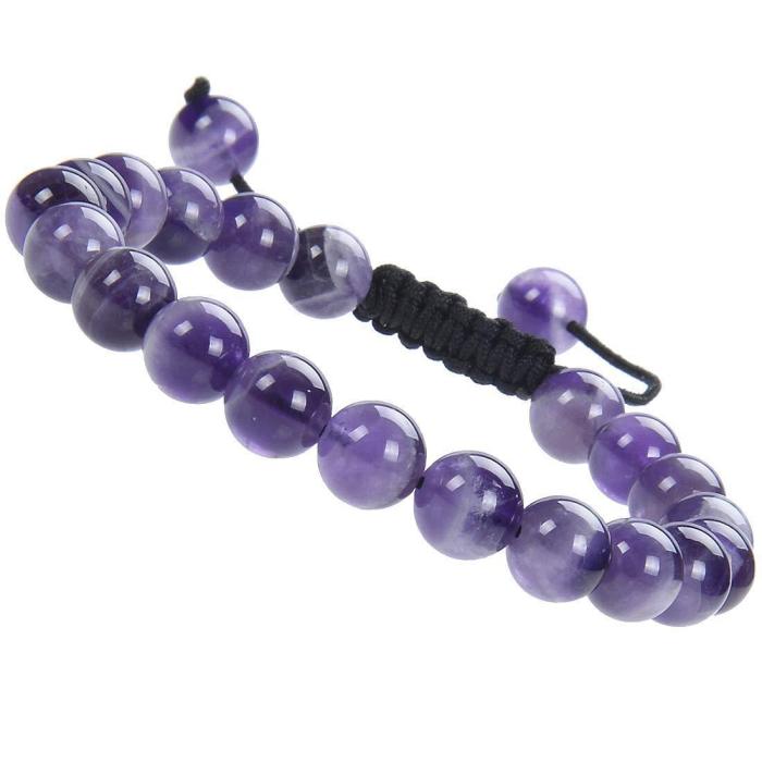 Cross-Border Hot-Selling Pink Quartz Amethyst Handmade Braided Bracelet Agate Adjustable Beaded Rope Jewelry