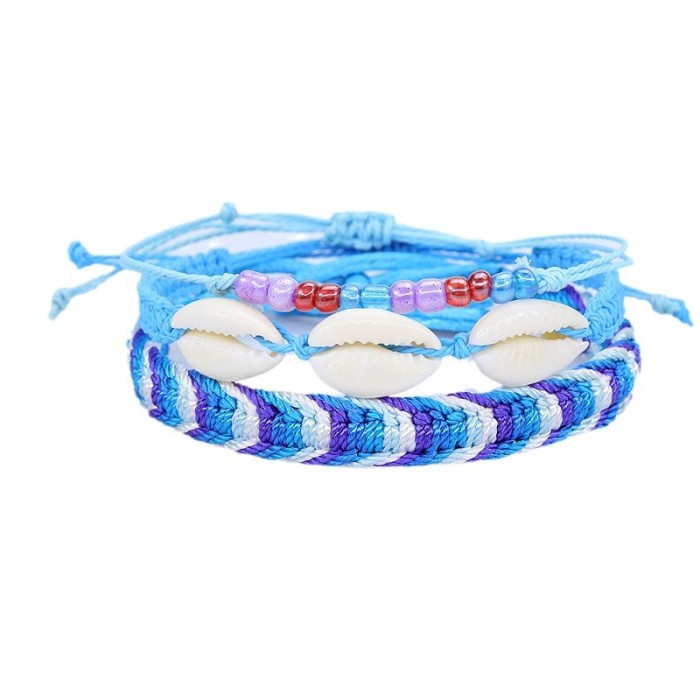 Amazon Hot Sale New Bohemian Style Waterproof Wax Thread Shell Braided Bracelet Three-Piece Set Manufacturer in Stock