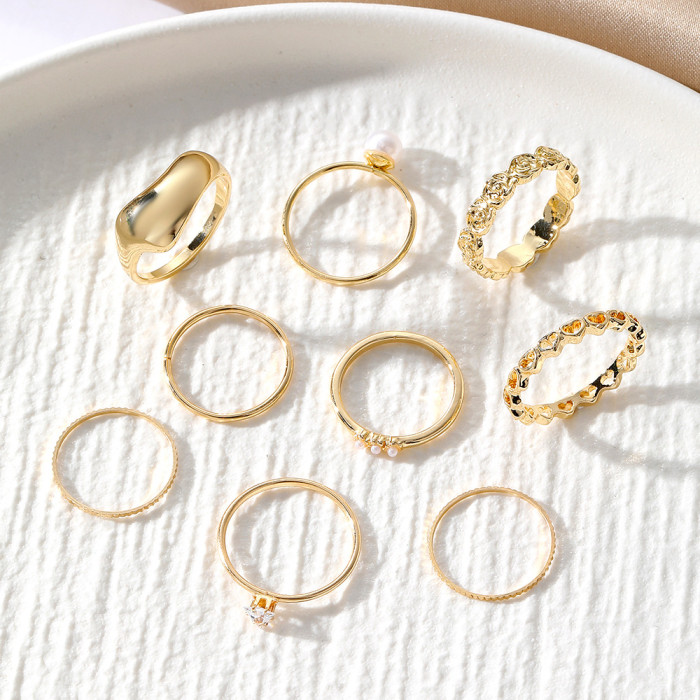 Cross-Border European and American Style Ring Set Ins Simple Female Personality Cool Style Multi-Piece Set Plain Ring Stacking Ring Wholesale