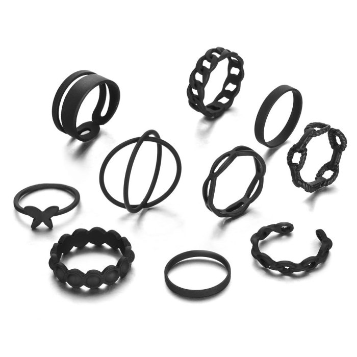 European and American 10-Piece Set Heart Alloy Rings Cross-Border Hot-Selling Butterfly Rings Open Gold Multi-Joint Ring Set