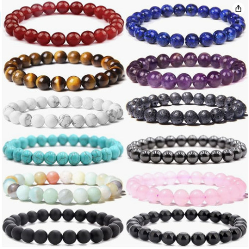 Cross-Border European and American Men's Stone Bead Bracelet Set Decorations Round Beaded Bracelet for Men and Women Agate Elastic Beaded Bracelet