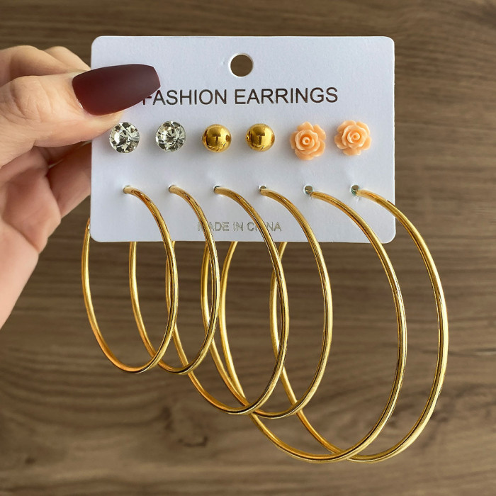 Fashion Commuting Large Circle Hoop Earrings Heart Studs Simple Geometric Coil Metal Clip Earrings Set, Jewelry Sets