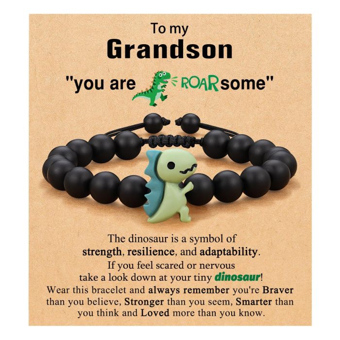 Children's Jewelry Dinosaur Bracelet Green Aventurine Adjustable Black Matte Cartoon Resin Woven Bracelet Amazon Jewelry