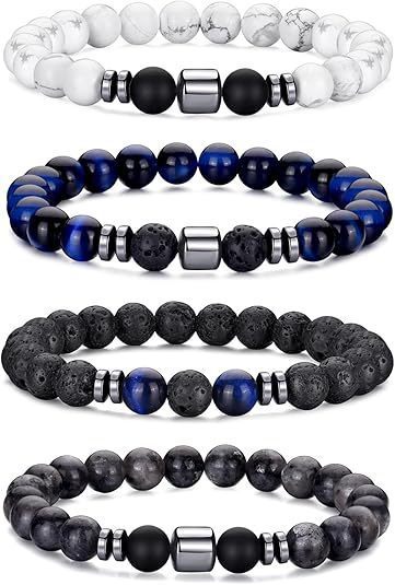 Cross-Border European and American 8mm Stone Beads Men and Women Beaded Set Elastic Bracelet Versatile Turquoise Tiger Eye Stone Bracelet Jewelry