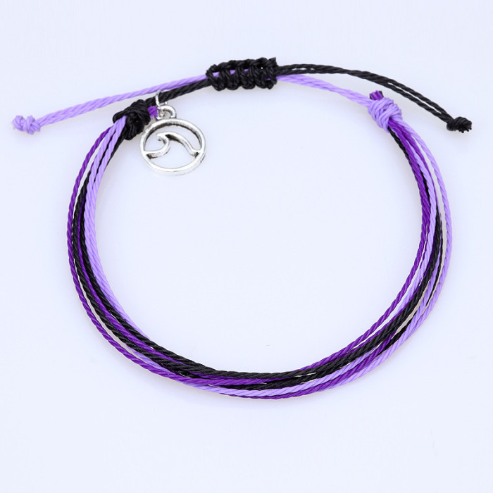 Hot-Selling Ins Style Hand-Woven Bracelet Waterproof Wax Thread Wave Bracelet Tag