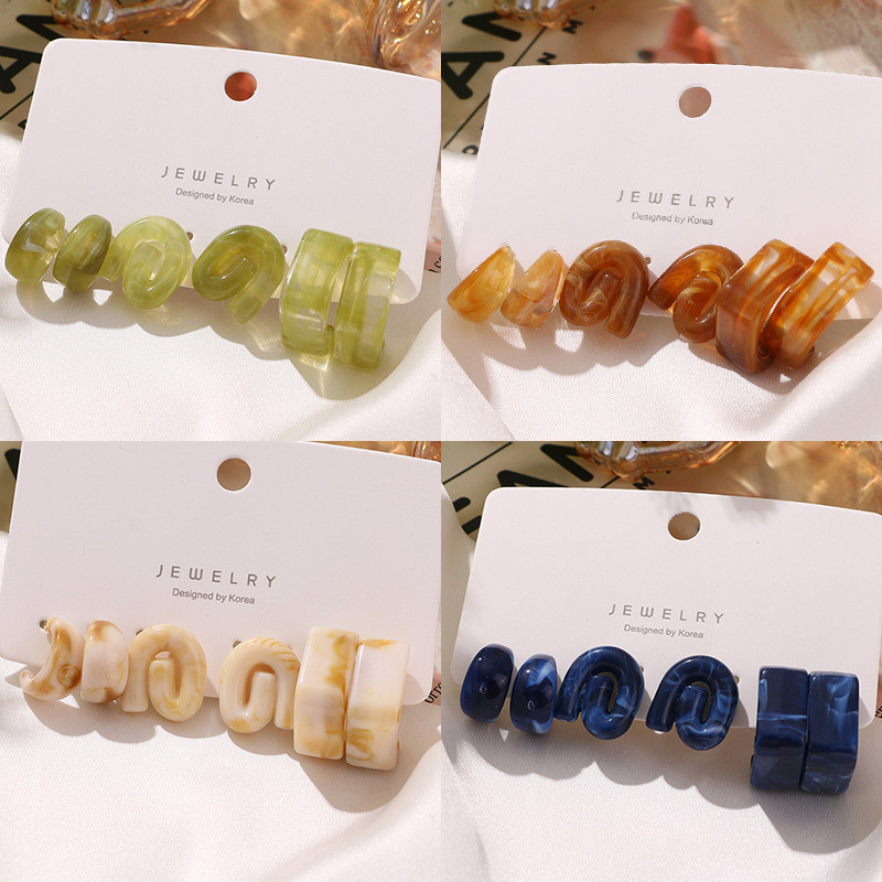 HS0031 New Resin Earrings 3-Piece Set Irregular Clip-On Earrings Set Ins Blogger Same Style Earrings