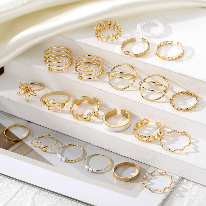 Cross-Border Hot Selling Butterfly Leaf Metal Multi-Joint Ring Set 21-Piece Hollow Heart Geometric Rings Wholesale