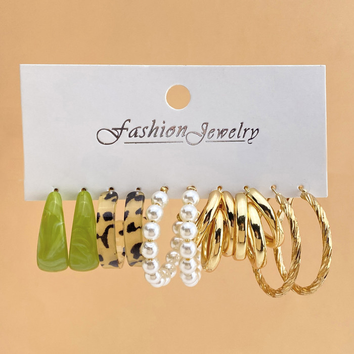 5-Piece Earring Set Vintage Alloy Butterfly Snake-Shaped Stud Earrings Creative Simple Acrylic Earring Set, Jewelry Sets