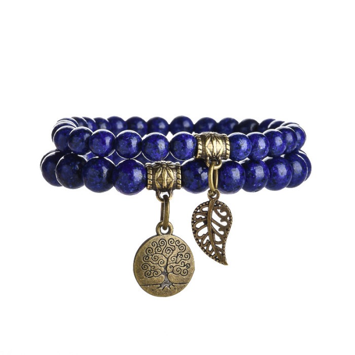 New Product 6m8m Tree of Life Leaf Pendant Set Bracelet Colorful Tiger Eye Amethyst Agate Bracelet Set Amazon
