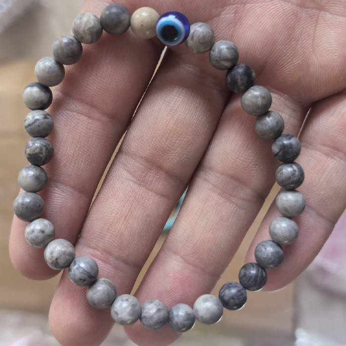 Fashion 6mm Natural Stone Bead Eye Obsidian Hematite Tiger Eye Stone White Pine Elastic Bracelet Men's Bracelet