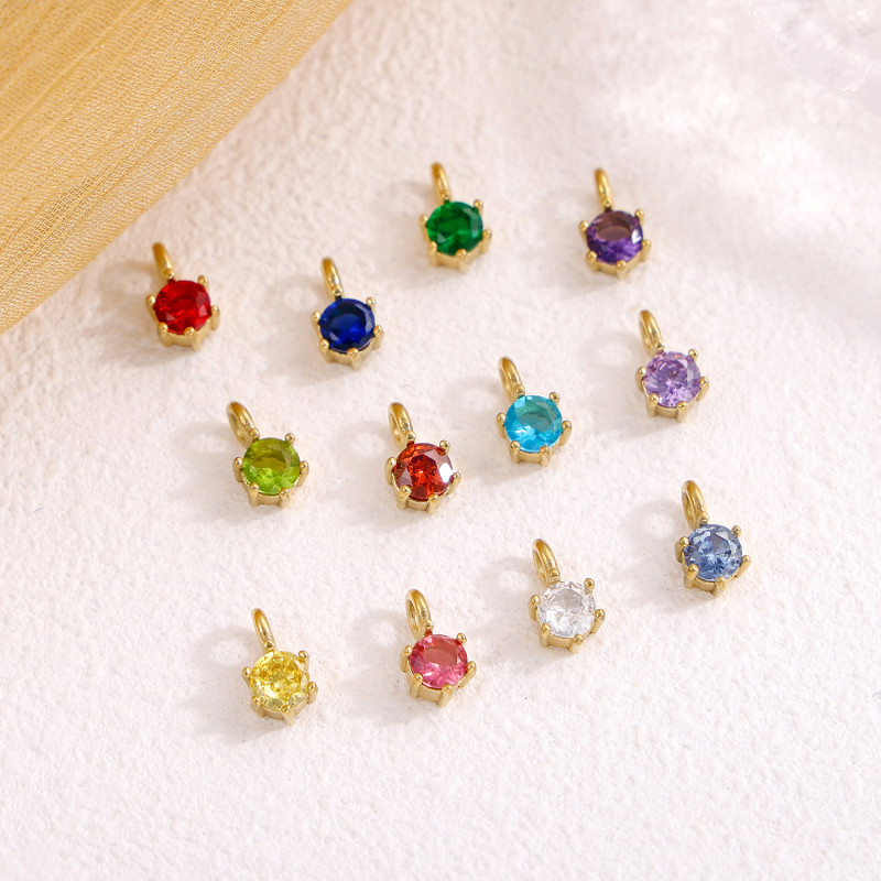 Handmade DIY Jewelry Accessories Stainless Steel Zircon Small Pendant Titanium Steel Claw Setting Round Water Drop Zircon Pendant