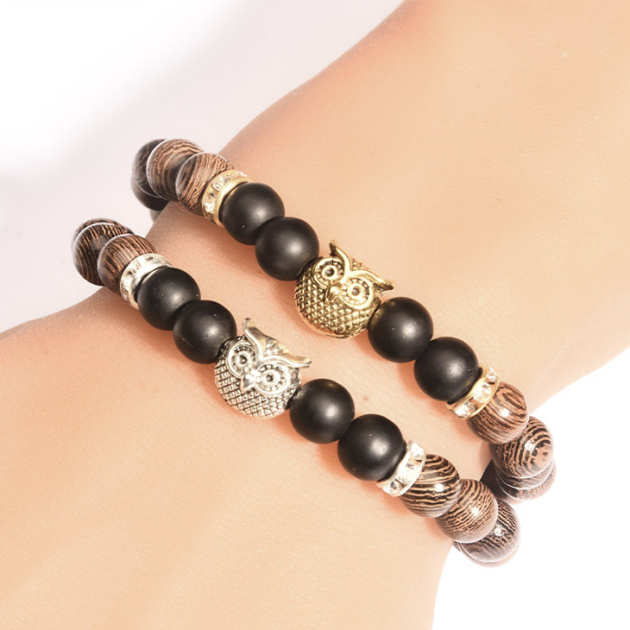 Cross-Border New Hot-Selling Wooden Bead Owl Personality Temperament Elastic Adjustable Bracelet Gesture Unisex Couple Jewelry
