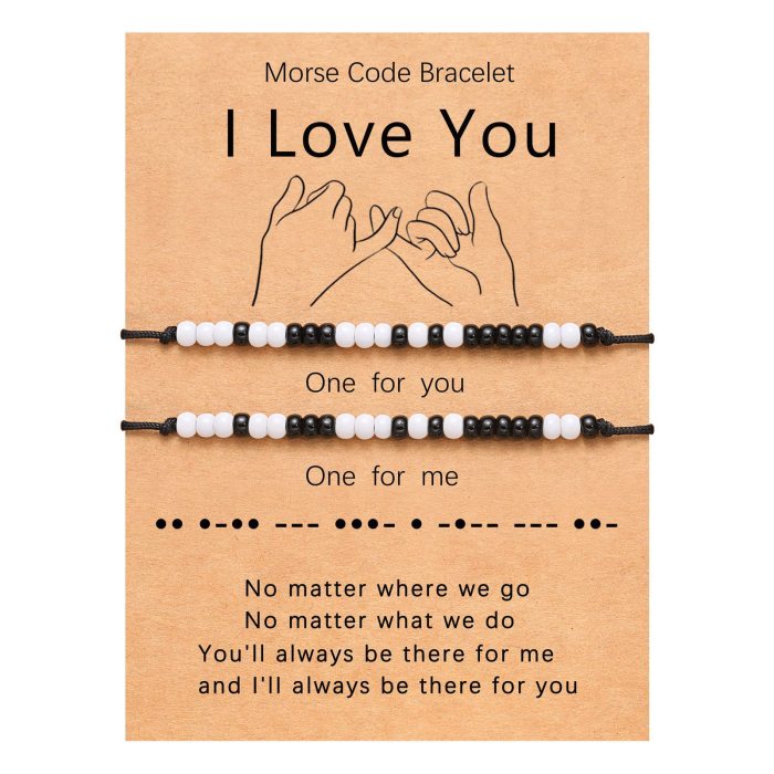 Couple Password Bracelet Handmade Adjustable I Love You Black and White Beaded Couple Password Bracelet