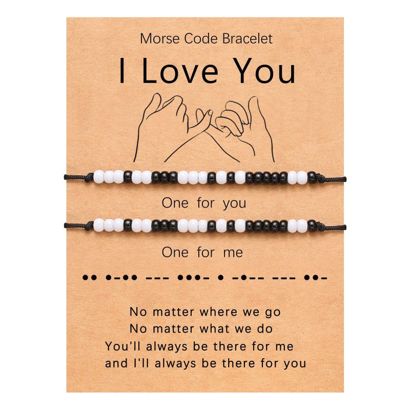 Couple Password Bracelet Handmade Adjustable I Love You Black and White Beaded Couple Password Bracelet