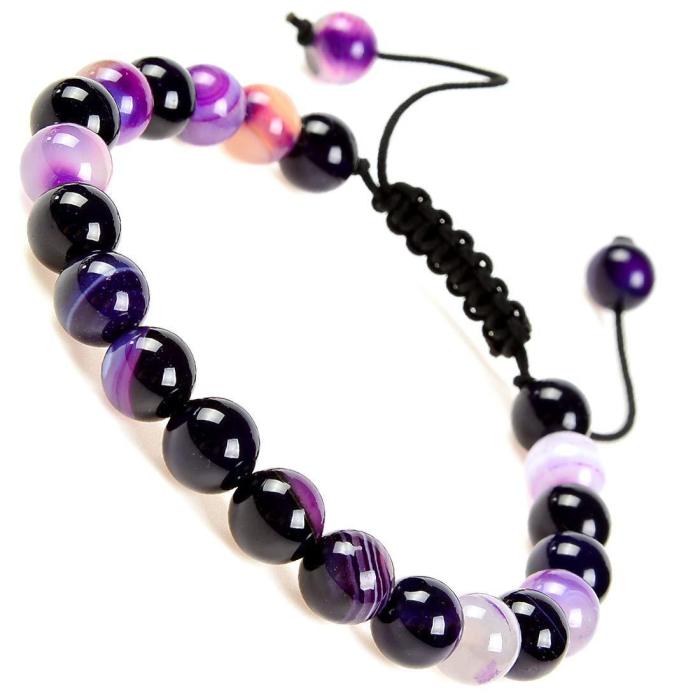 Cross-Border Hot-Selling Pink Quartz Amethyst Handmade Braided Bracelet Agate Adjustable Beaded Rope Jewelry