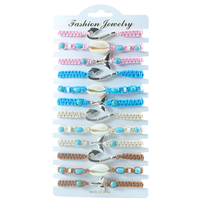 Hot-Selling Fish Hook Fish Tail Ocean Woven Bracelet Conch Surfing Bracelet Manufacturer In-Stock Wholesale