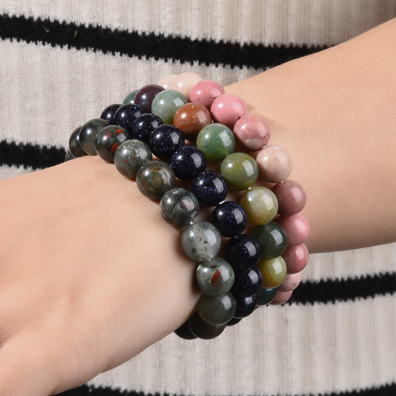 New Cross-Border 10MM Indian Agate Red Wood Grain Bracelet Wholesale Beaded Agate Colorful Crystal Bracelet Cross-Border