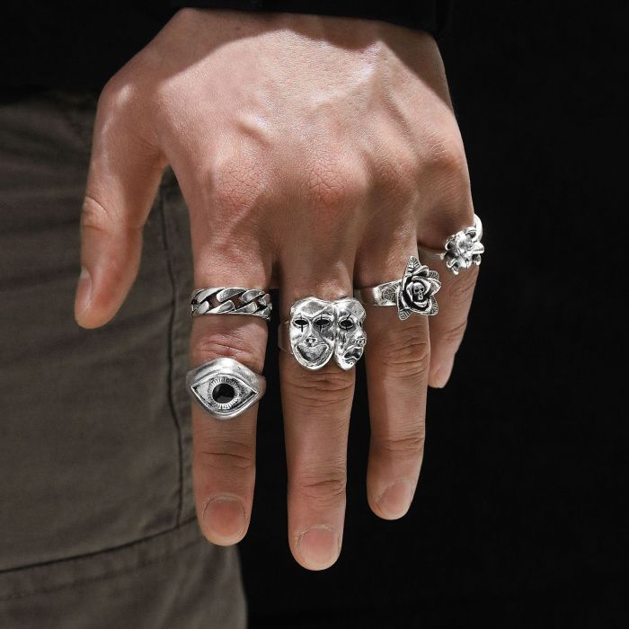 Amazon Vintage Tears 24-Piece Ring Set Cross-Border Alloy Personalized Poker Card Smiley Face Rings Wholesale