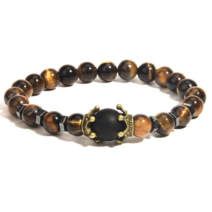 Cross-Border New Charm Men's Bracelet Fashion Luxury Alloy Crown Tiger Eye Stone Bead Bracelet Jewelry for Men