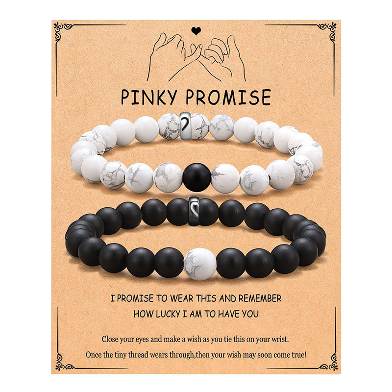 Amazon New Couple Bracelet Pair Set Black and White Beaded Bracelet Holiday Gift White Pine Stainless Steel Bracelet