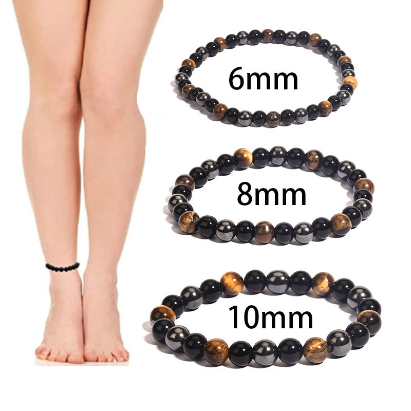 Amazon Hot Selling Beaded Tiger Eye Stone Imitation Obsidian Hematite Bracelet European and American Versatile Men's Anklet Bracelet